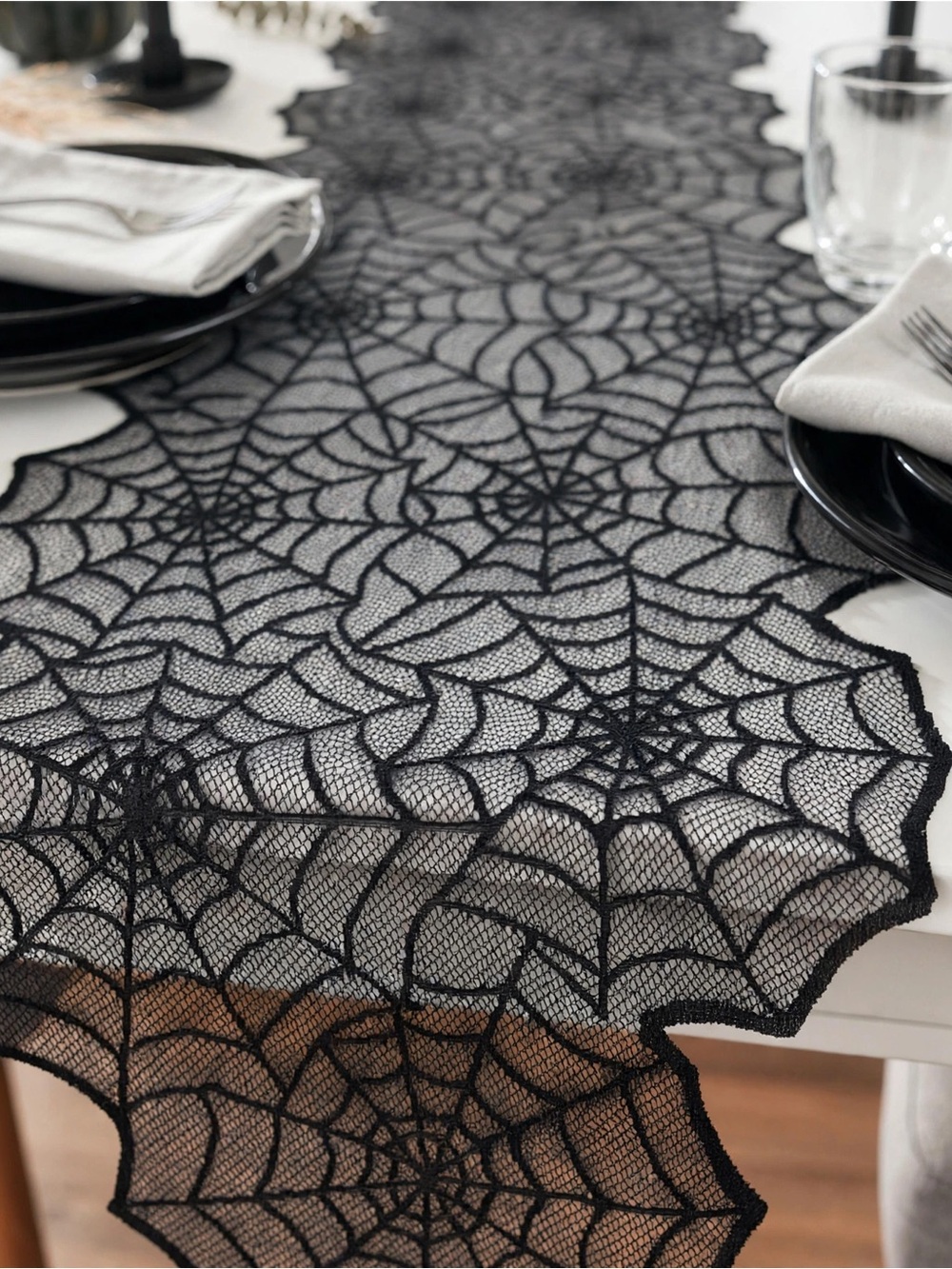 NWT Hudson Essex Holiday Halloween Black Lace Web Table Runner 72 X 18 Inch